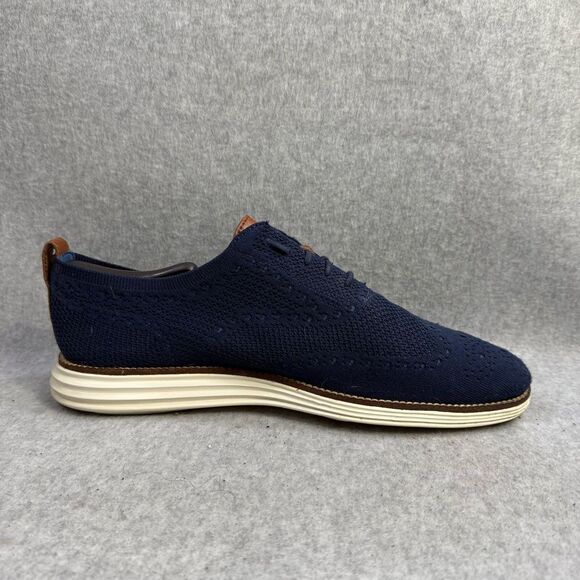 Cole Haan Men Shoe Size 11.5 Navy Blue Knit Original Grand Wingtip Oxford C27960 - Picture 6 of 9